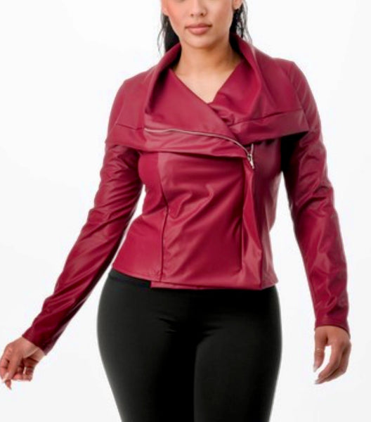 Faux Leather Jacket (Burgundy)