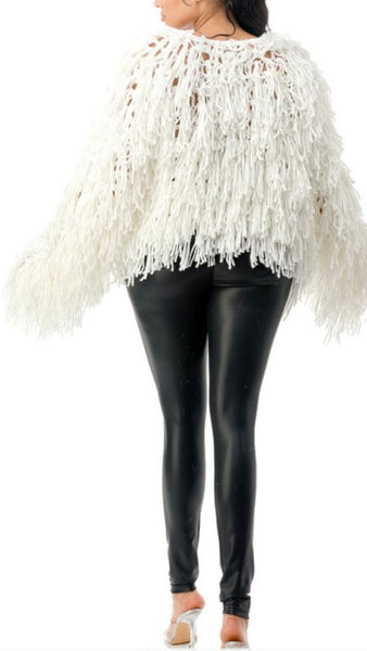 Shaggy off-white CARDIGAN