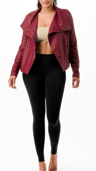 Faux Leather Jacket (Burgundy)
