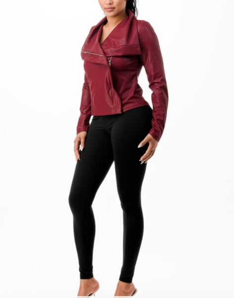 Faux Leather Jacket (Burgundy)