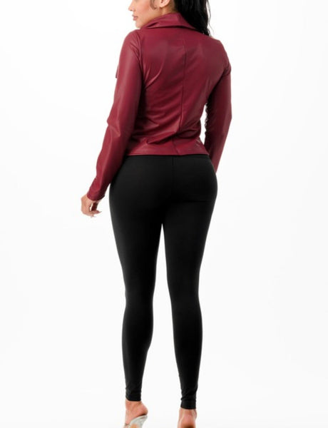 Faux Leather Jacket (Burgundy)