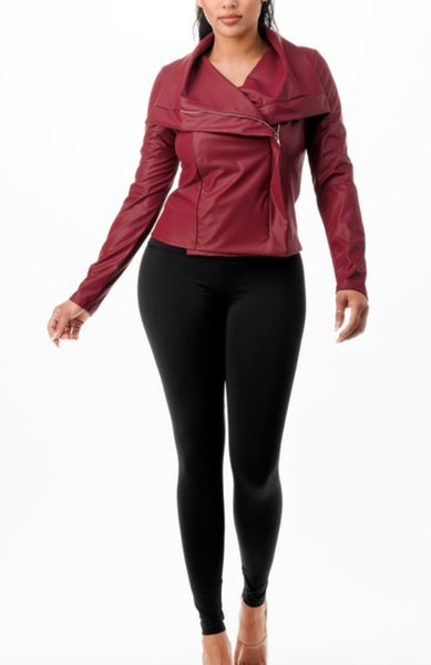 Faux Leather Jacket (Burgundy)