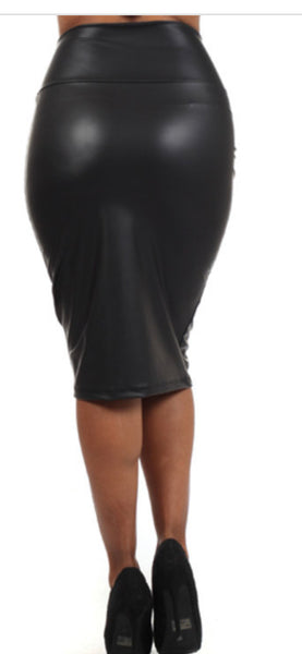 Faux Leather Pencil Skirt High Waist "Blk"