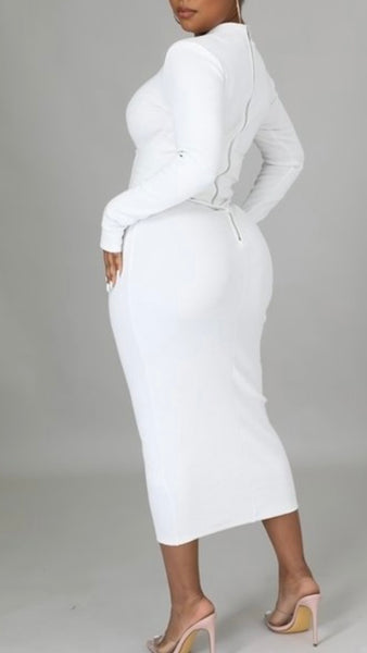 White Ivory Knit Corset Dress