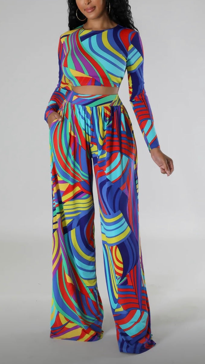 Multi Color Crop Top 2pc Set