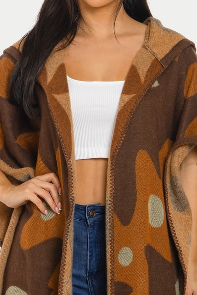 Katrina Cozy Hoodie Long Poncho (Brown)