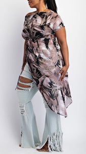 Mesh Tropical Print Asymmetrical Top (Curvy)
