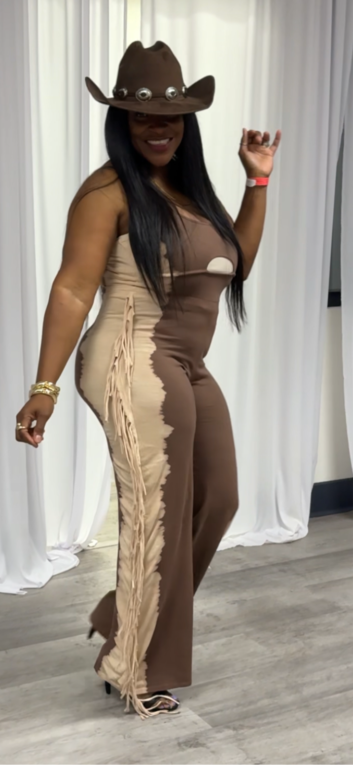 Two Tone Wide Leg FringedJumpsuit
