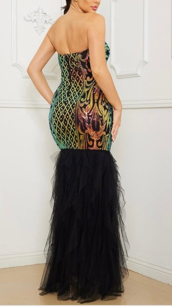 BAROQUE PRINT CONTRAST BOTTOM MAXI DRESS