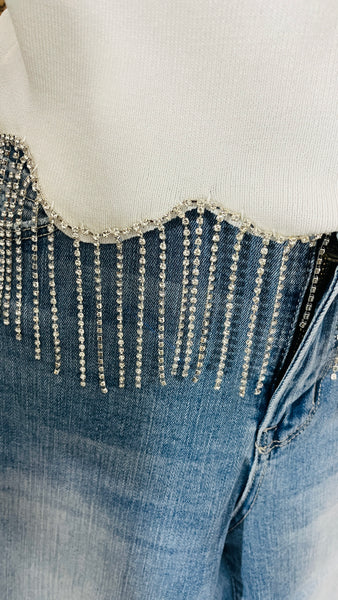 White Fringe Bling Tank top