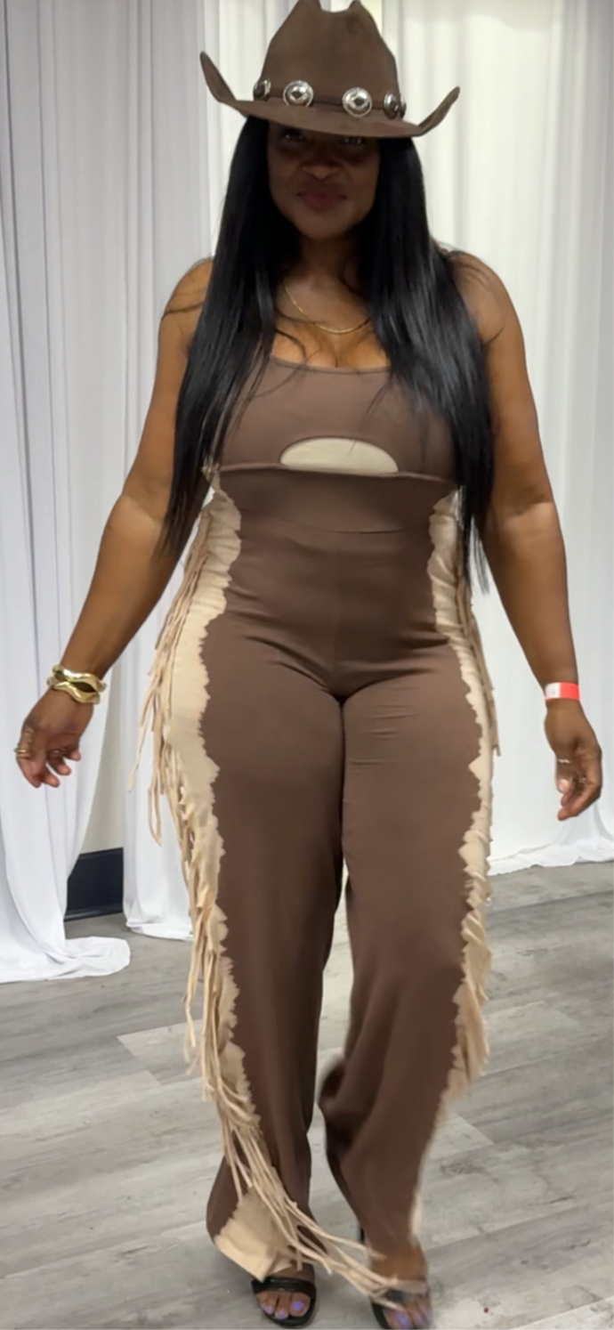 Two Tone Wide Leg FringedJumpsuit
