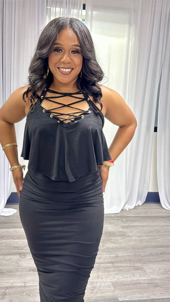 Black Halter Top Maxi Skirt Set