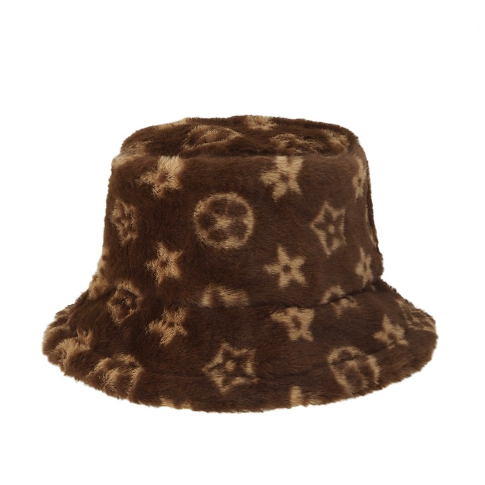 Geometric Pattern Faux Fur Bucket Hat