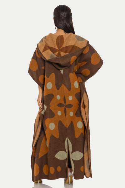 Katrina Cozy Hoodie Long Poncho (Brown)