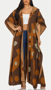 Katrina Cozy Hoodie Long Poncho (Brown)