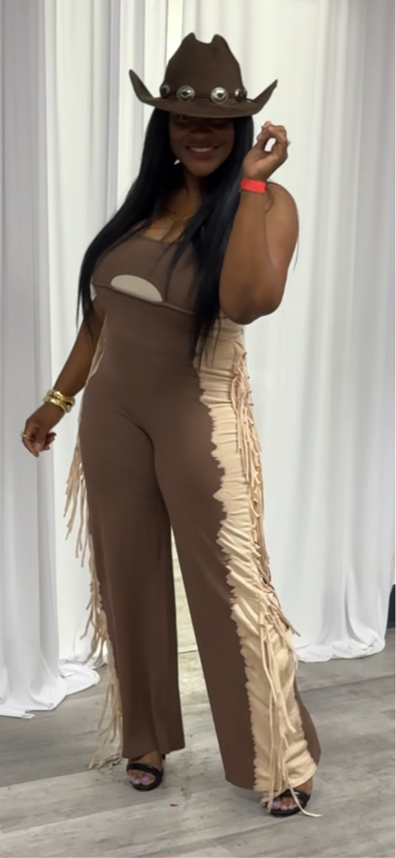 Two Tone Wide Leg FringedJumpsuit