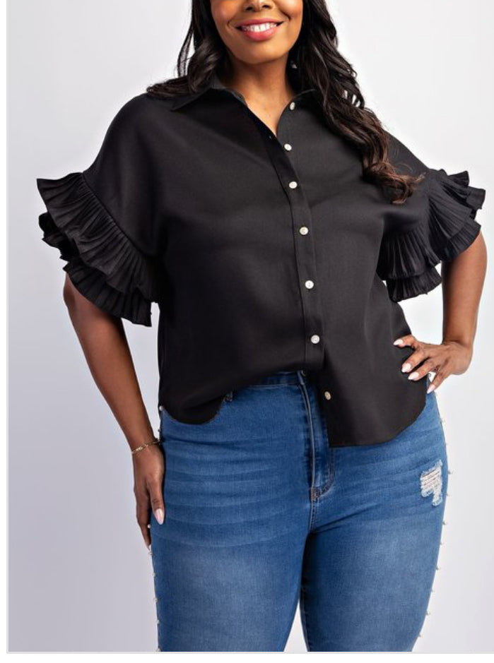 Ruffle sleeve Top (Curvy)Blk
