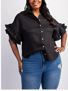 Ruffle sleeve Top (Curvy)Blk