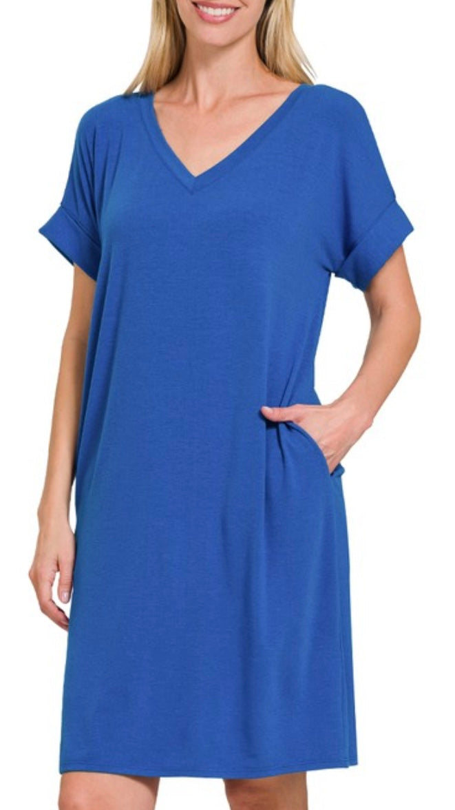 Short Comfy Rich Blue Dress