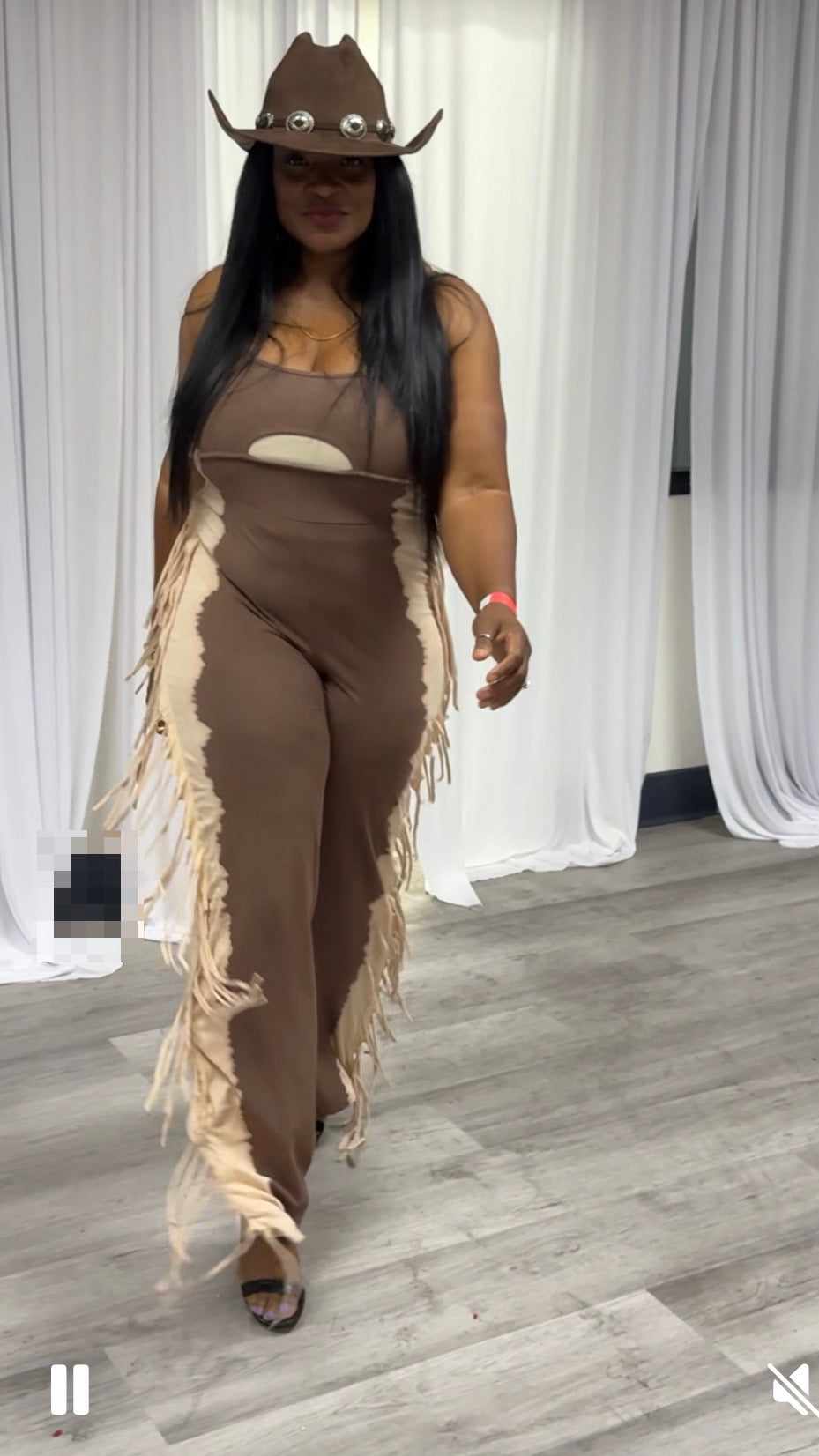 Two Tone Wide Leg FringedJumpsuit