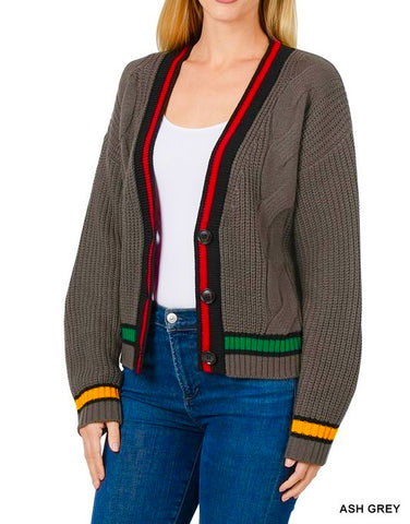 Cozy Letty Trim Cable Knit Cardi.