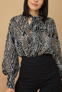 Printed Bodysuit w/ Neck Tie