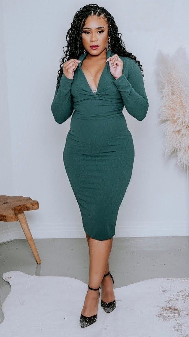 Deep V-Neck Teal Bodycon