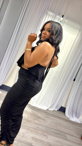 Black Halter Top Maxi Skirt Set
