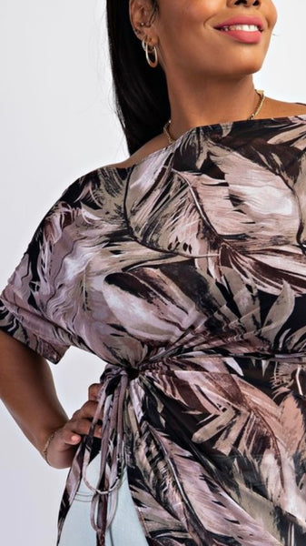 Mesh Tropical Print Asymmetrical Top (Curvy)