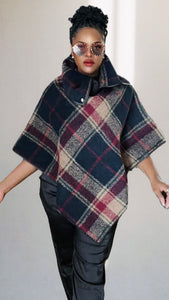 Vintage Fashion Academic Plaid and Checkered pullover poncho