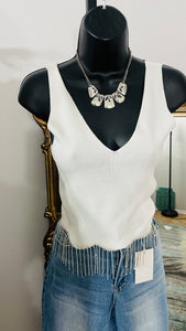 White Fringe Bling Tank top