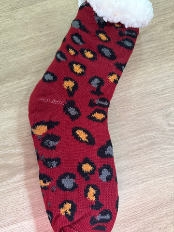 Leopard Knitted Fuzzy Fleece Quarter Socks