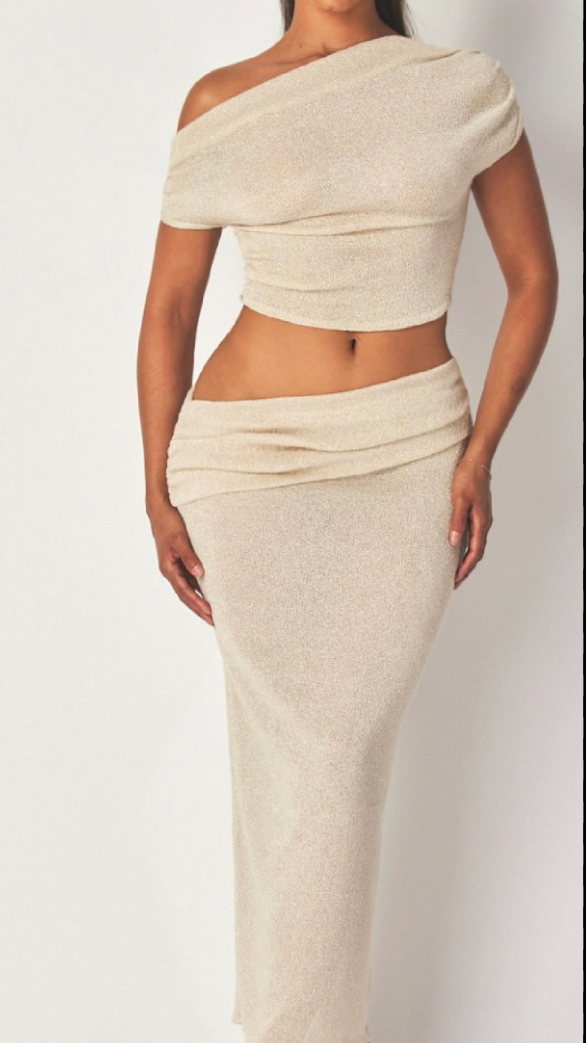 Soft Sheer Knit Set, Long Skirt Set