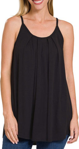 Pleated Spaghetti Cami Adjustable Straps