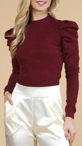 Burgundy Sparkly Mock Neck Top