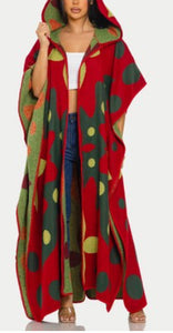 Katrina Cozy Hoodie Long Poncho (Burgundy)