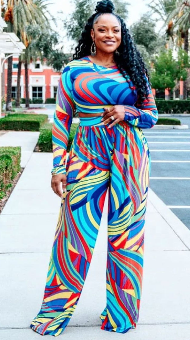 Multi Color Crop Top 2pc Set