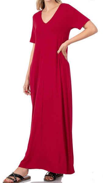 V-Neck Maxi Lounge Dress (Wine)