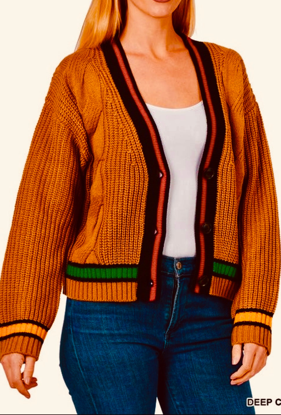 Cozy Letty Trim Cable Knit Cardi.