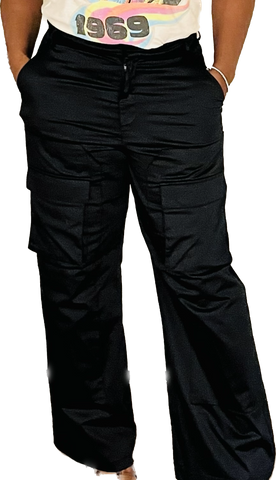 Cargo satin Wide Leg Pant Blk