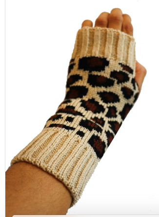 Leopard Print Knit Open finger Gloves