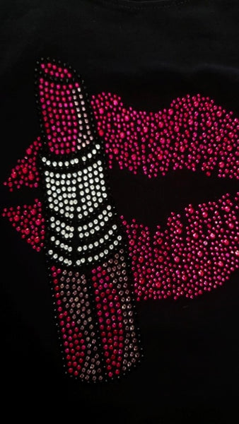Bling Tee "Sparkling Pink Lips & Lipstick"