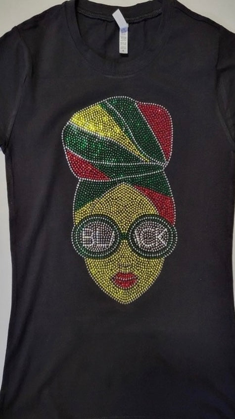 Bling Tee “Black Hair wrap” Blk