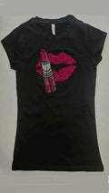 Bling Tee "Sparkling Pink Lips & Lipstick"