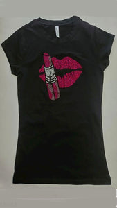 Bling Tee "Sparkling Pink Lips & Lipstick"