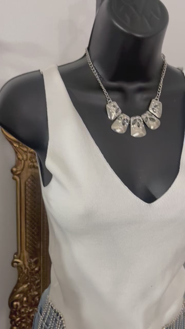 White Fringe Bling Tank top