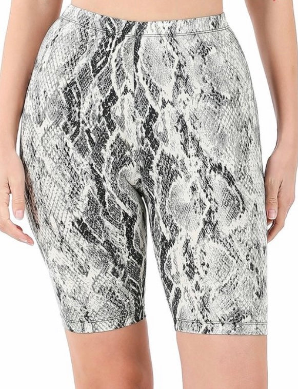 Snakeskin Print Biker Shorts