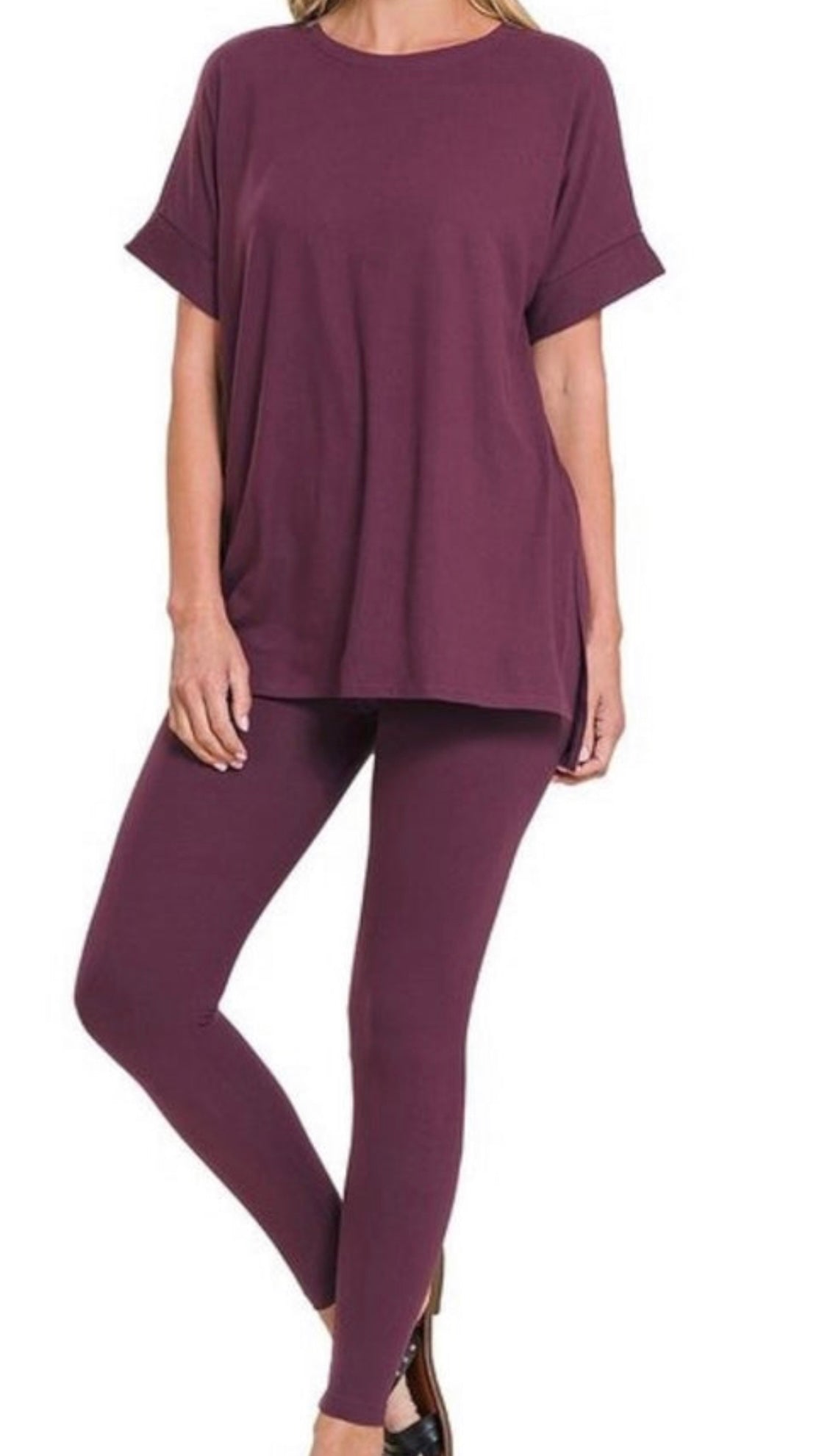 Short Cuff Sleeve Round Neck 2pc Set