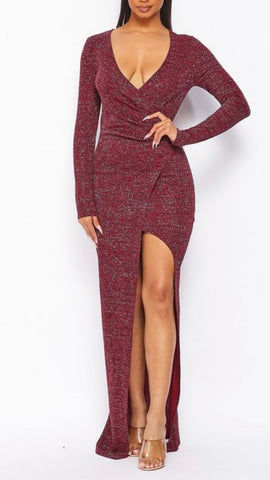 Burgundy Faux Wrap Dress