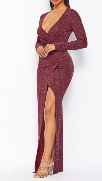 Burgundy Faux Wrap Dress